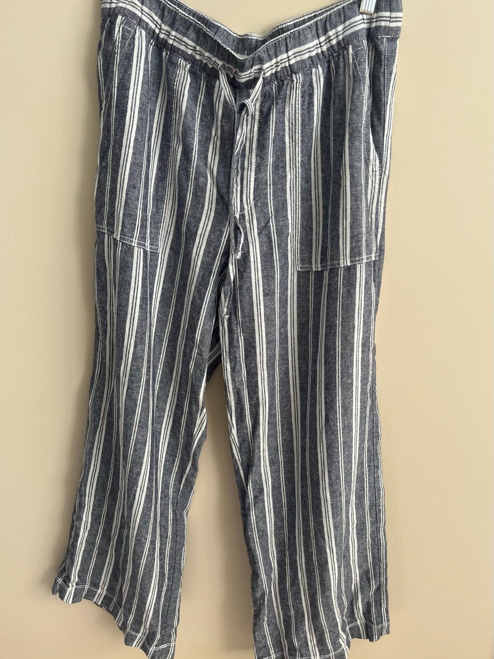 NWOT-GAP Blue/White Linen-Blend Pant, Medium Petite